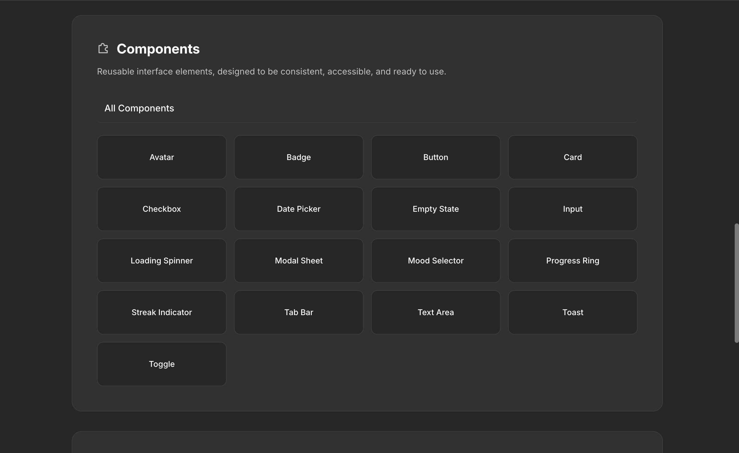 Core design system components with proper states and variants