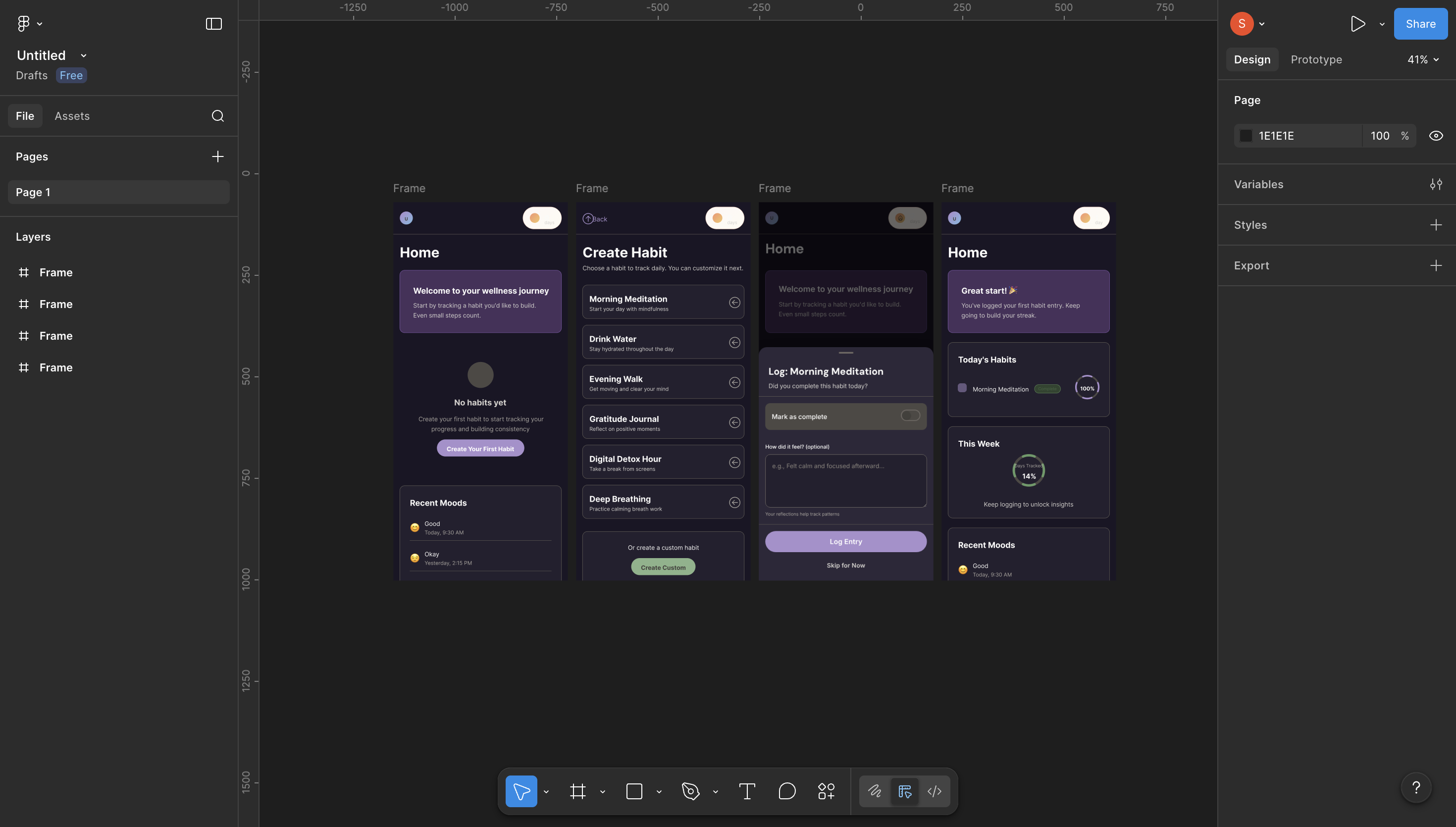 Screens pasted in Figma