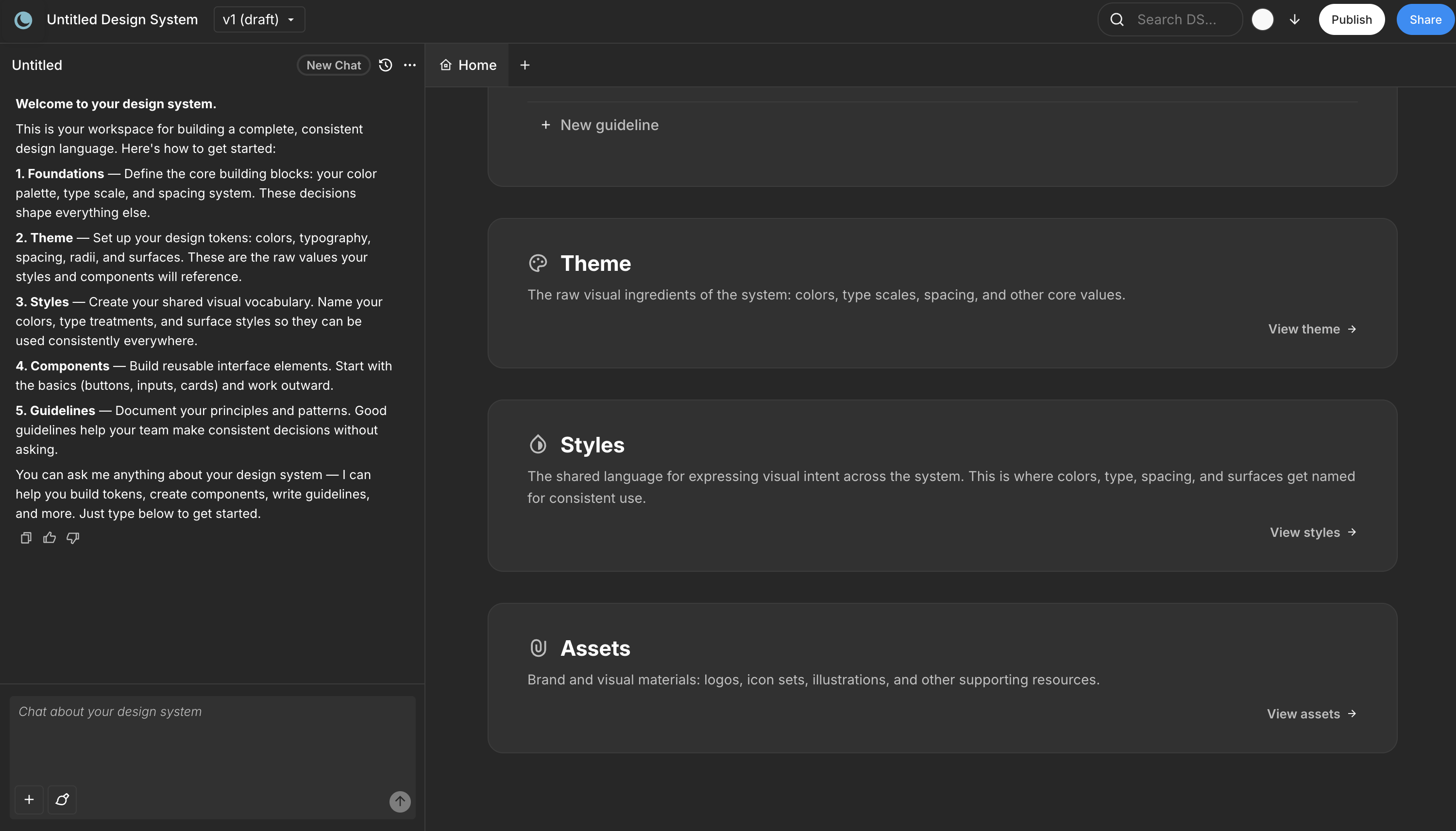 Moonchild DS editor with chat panel and system sections