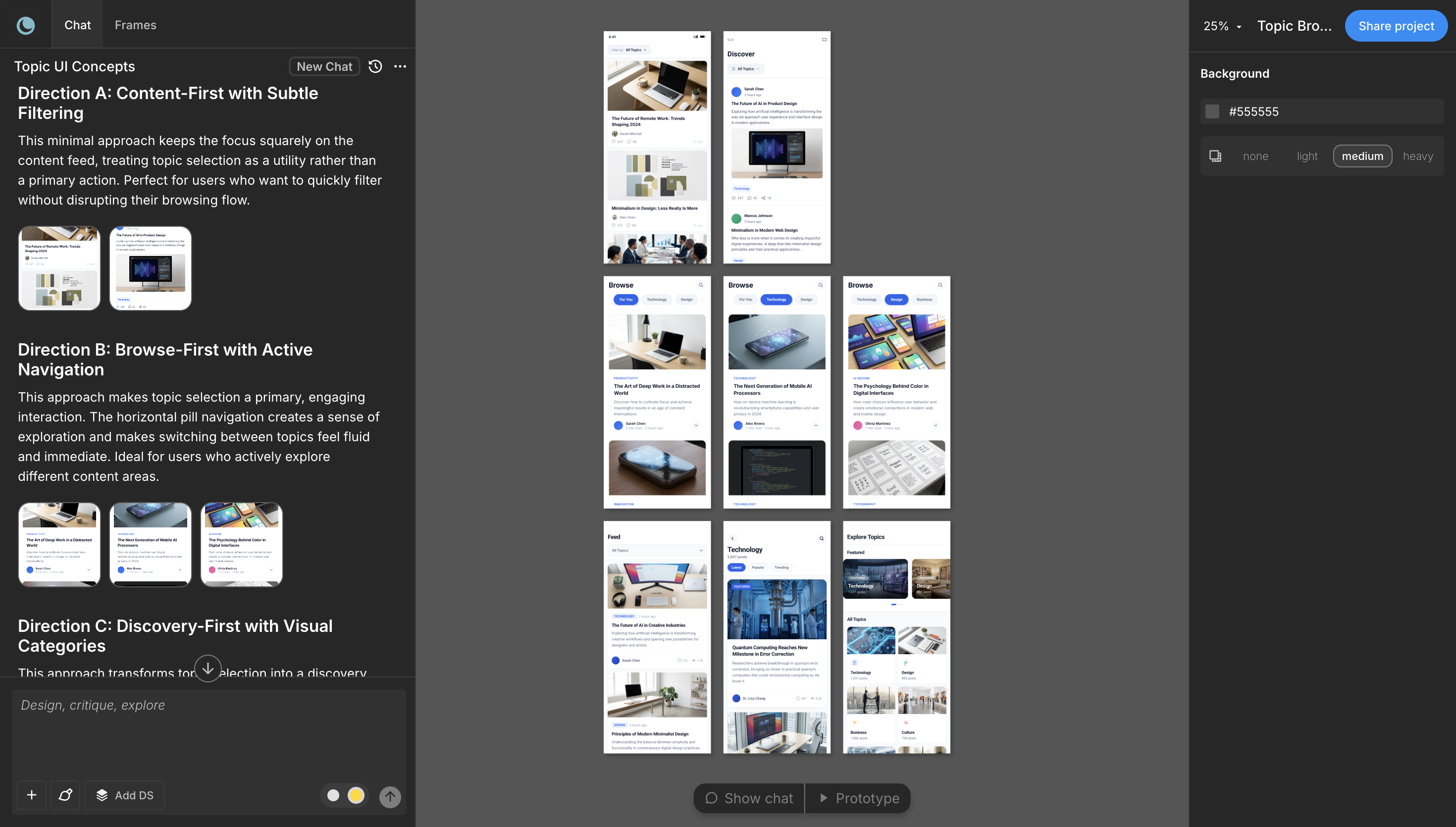 Multiple design directions generated by Moonchild