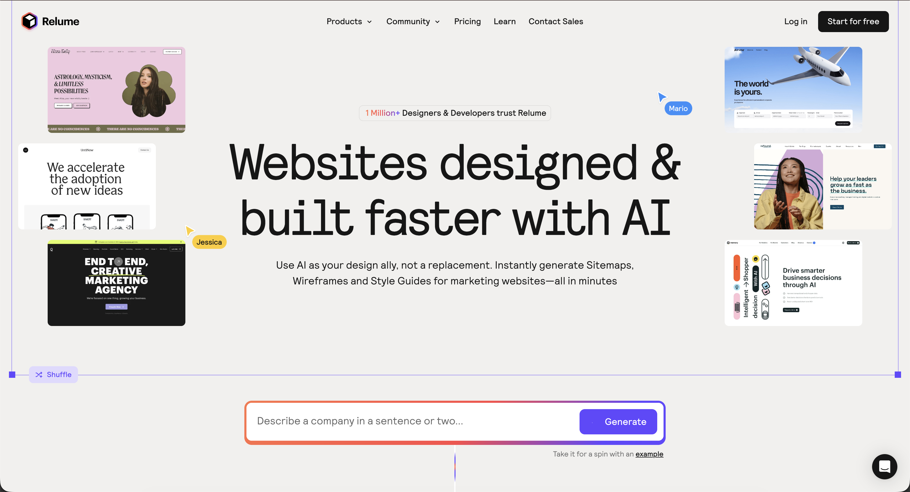 Relume sitemap and wireframe interface