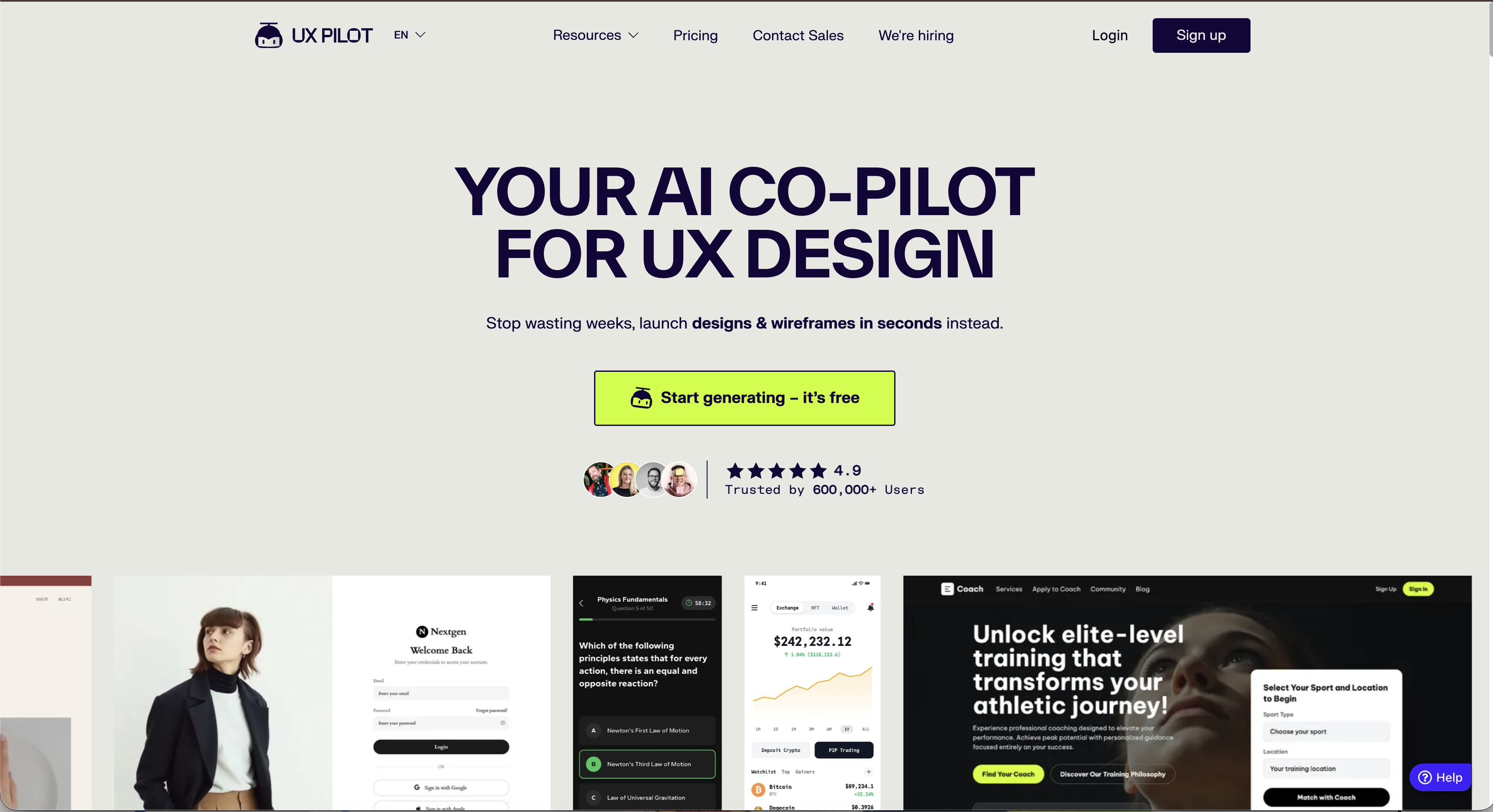 UX Pilot homepage