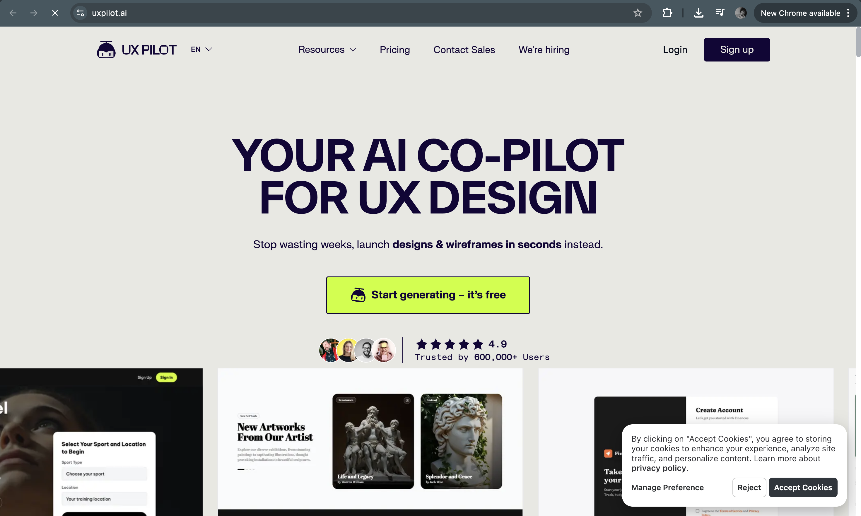 UXPilot generates UI screens