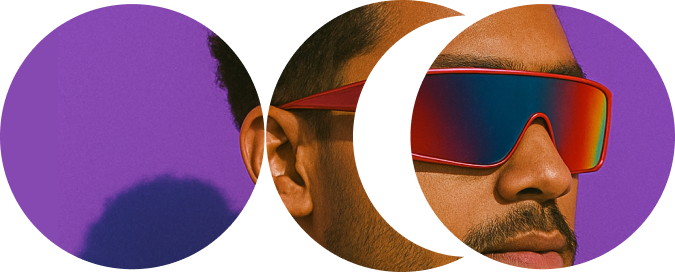overlapping circles with a man in the background